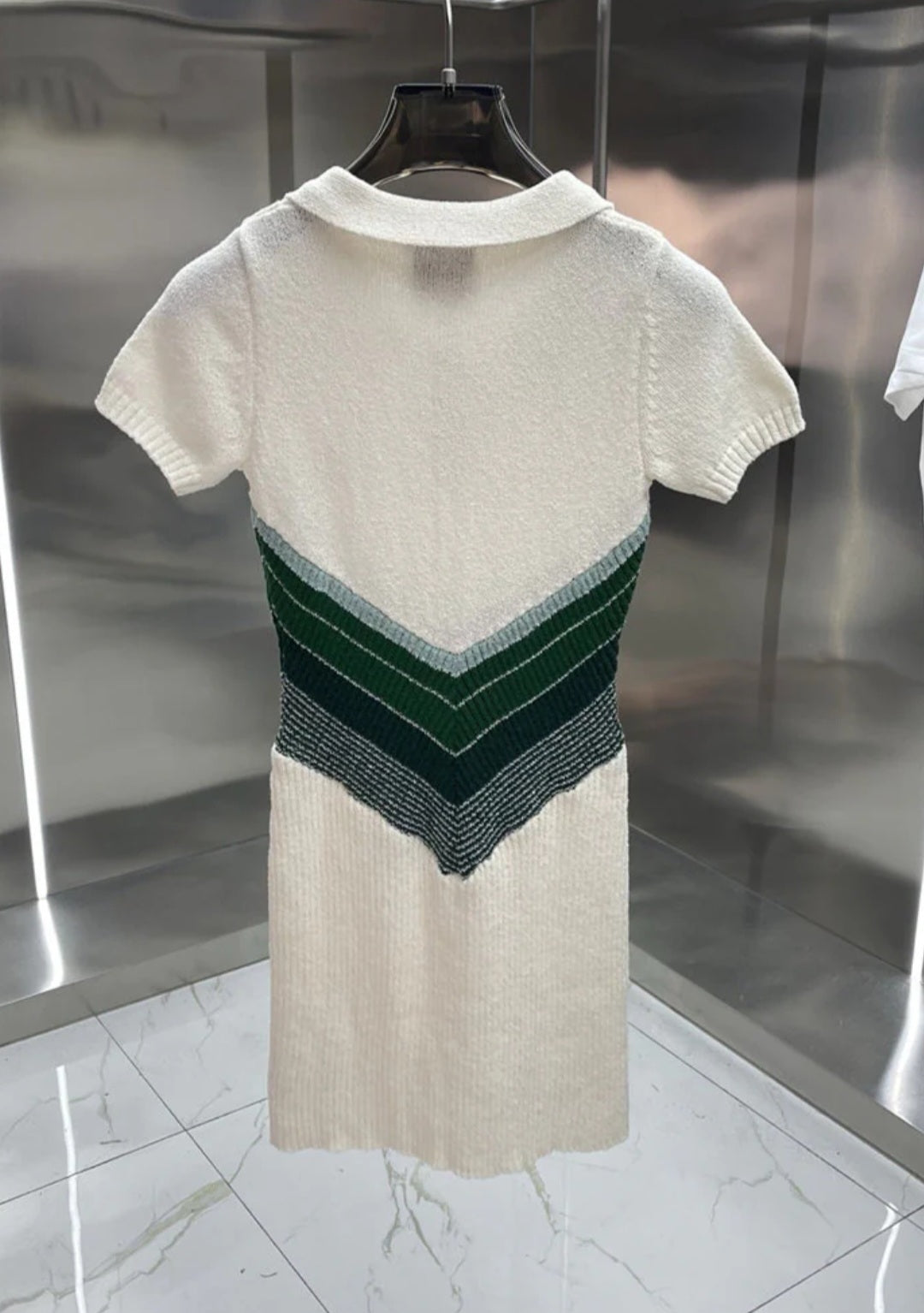 Chevron Contrast Ribbed Knit Polo Dress