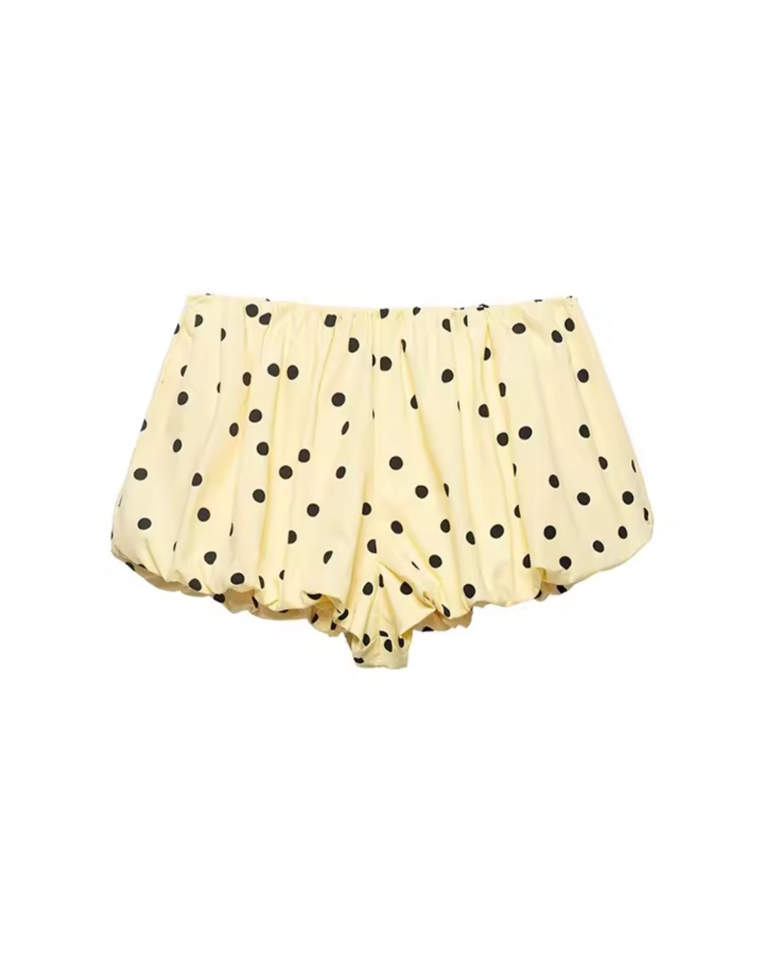 Polka Dot Two-Piece Set: High-Neck Ruched Top & Bubble Hem Mini Shorts