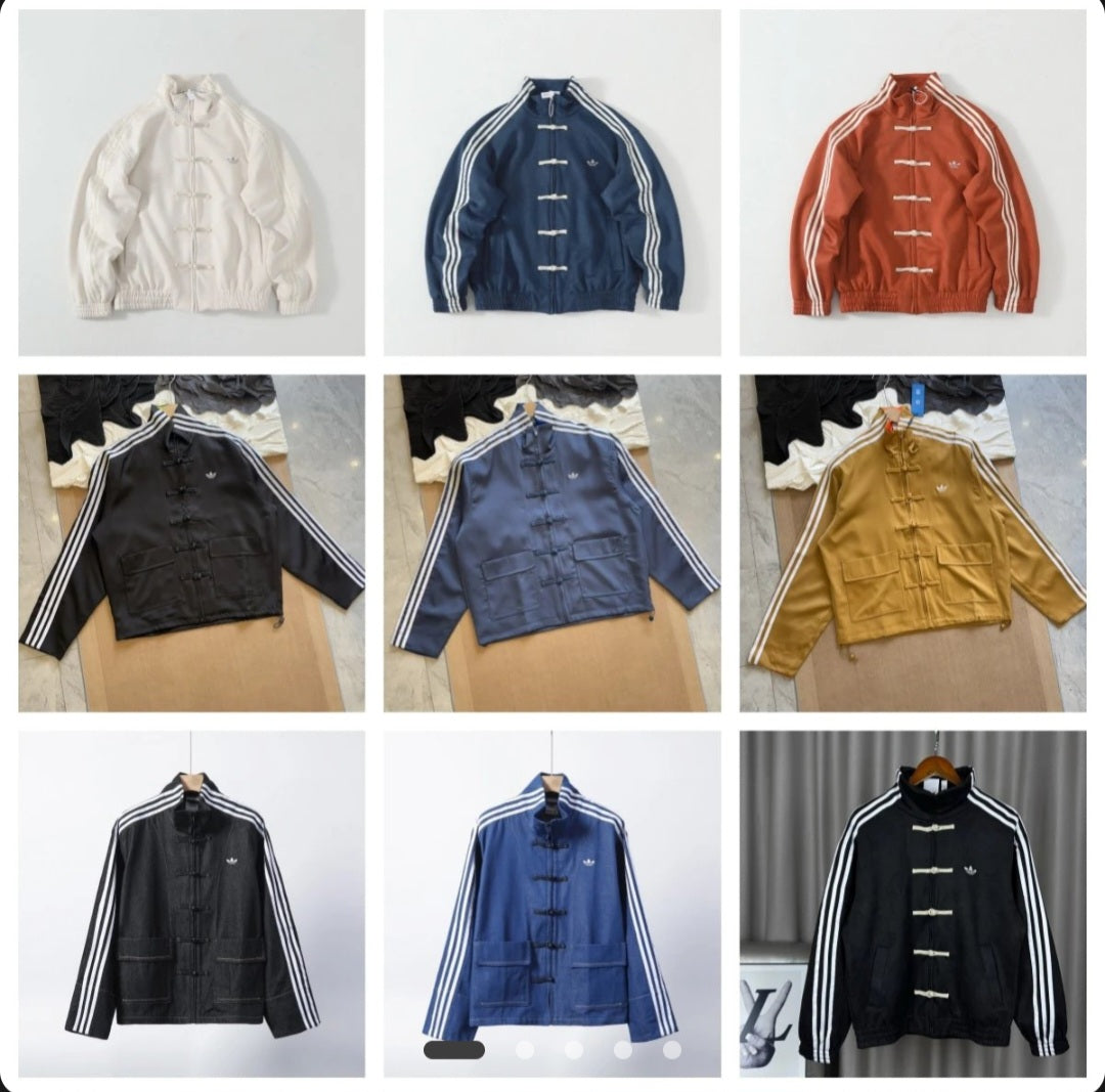 Oriental Style Bomber Jacket with Alamares and Sports Stripes Closure