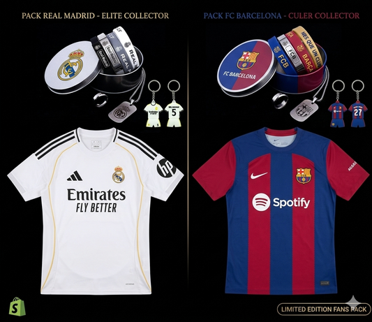 T-shirt pack + keychain + bracelets + ring + RMFC or FCB pendant