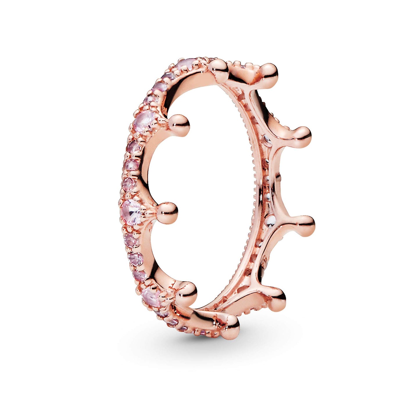 Anillo Tiara Real en Oro Rosa con Cristales Rosa Pastel