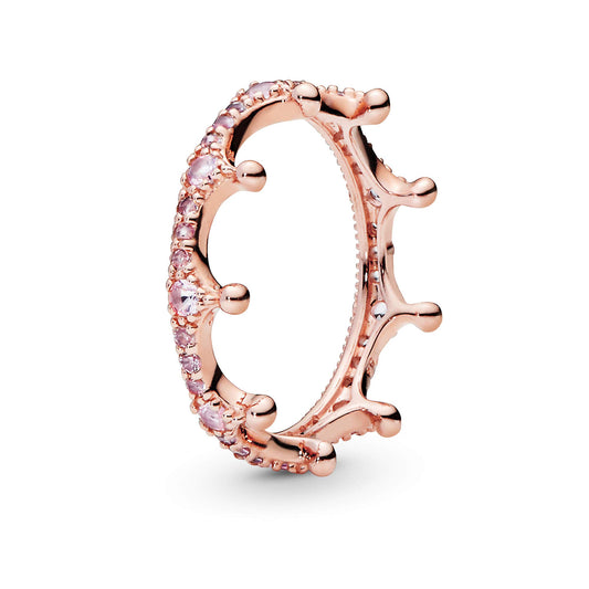 Anillo Tiara Real en Oro Rosa con Cristales Rosa Pastel