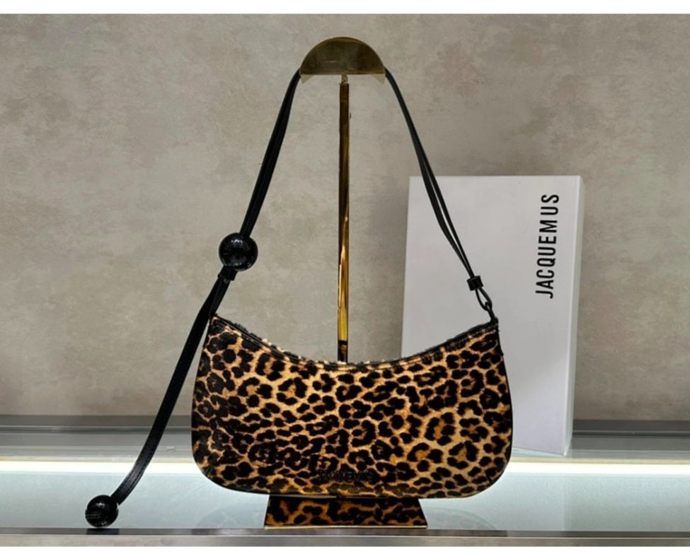 Fur Shoulder bag with Leopard Printed Hair and Pearl Detail