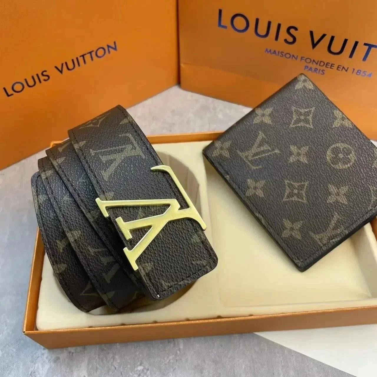 Elegance Pack: Premium Synthetic Leather Belt + Game Wallet - Classic Monogram Design
