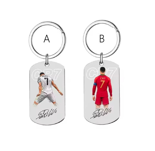 CR7 Legend Series Silver Dog Tag Keychain - Iconic Celebration & National Team Editions