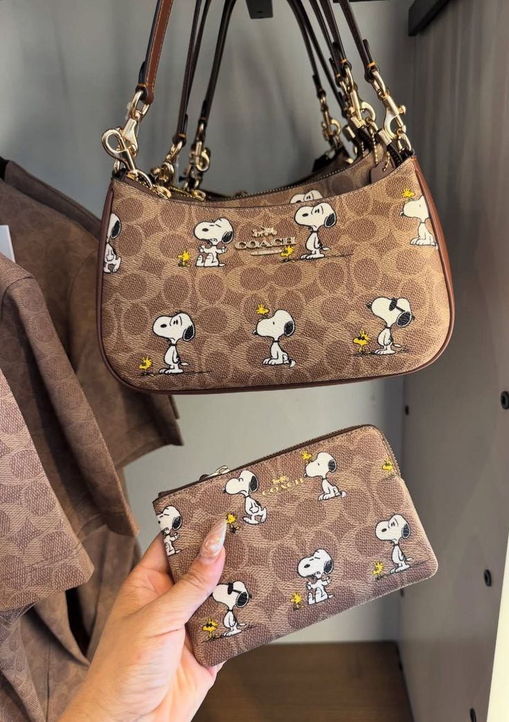 Peanuts Edition Cartoon Dog Monogram Handbag & Matching Wristlet Set