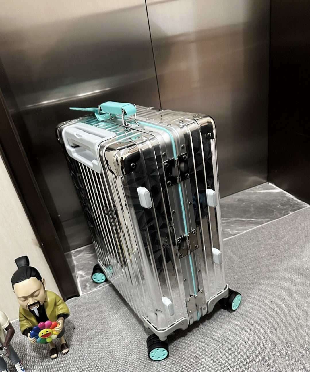 Premium Carry-On Suitcase - "Diamond Reflect" Edition with Turquoise Accents