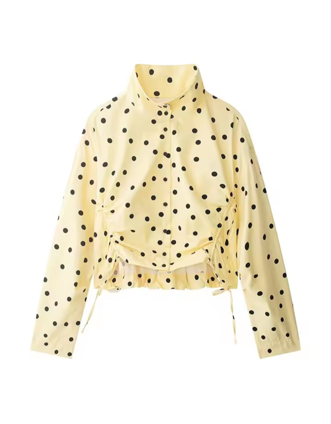 Polka Dot Two-Piece Set: High-Neck Ruched Top & Bubble Hem Mini Shorts