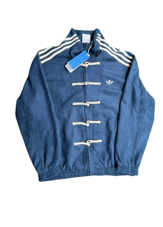 Oriental Style Bomber Jacket with Alamares and Sports Stripes Closure