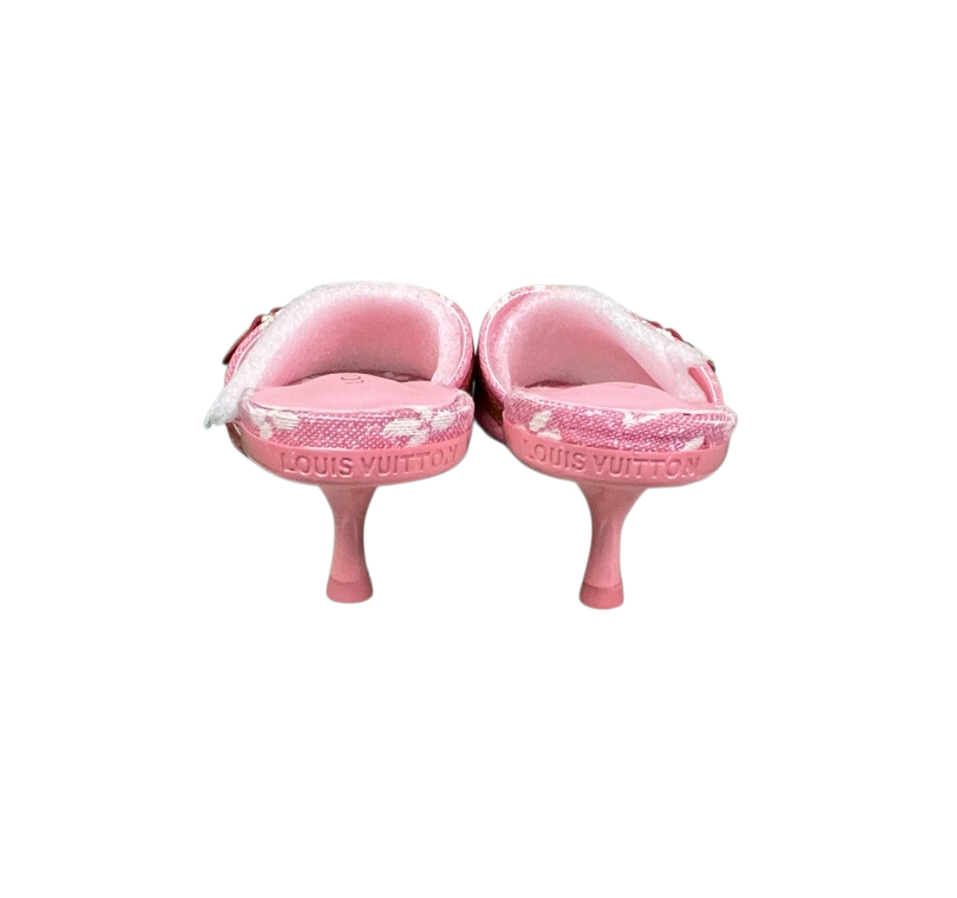 Monogram Print Kitten Heel Sandals with Square Toe – Includes Premium Gift Box & Courtesy Bag